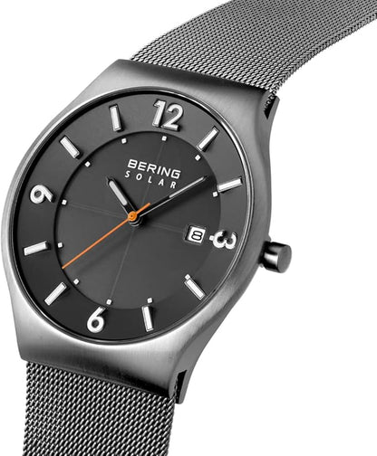 Bering 14440 Reloj Solar para Hombre con Caja de Acero Inoxidable de 40 mm y Esfera, Correa milanesa, Cristal de Zafiro y Resistencia al Agua de 5 ATM