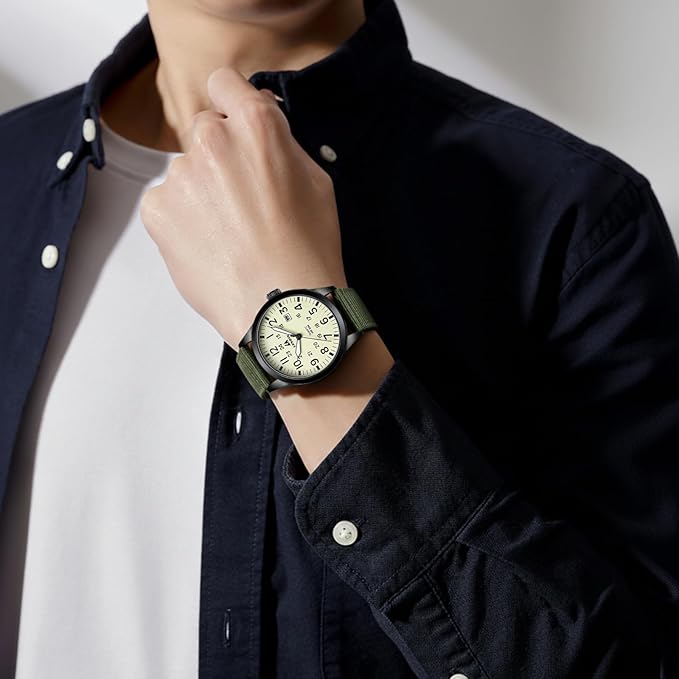 LN LENQIN Reloj Hombre Militar Relojes Analógicos Cuarzo para Hombres Reloj de Campo Luminoso Impermeables Deportivo Táctico Relojes de Pulsera con Fecha y Correa de Nailon