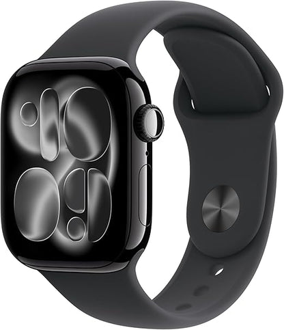 Apple Watch Series 11 GPS con caja de aluminio en negro azabache de 42 mm y correa deportiva negra-Talla S/M.Calidad del Sueño,monitores de entreno y salud,pantalla siempre activa, resistencia al agua