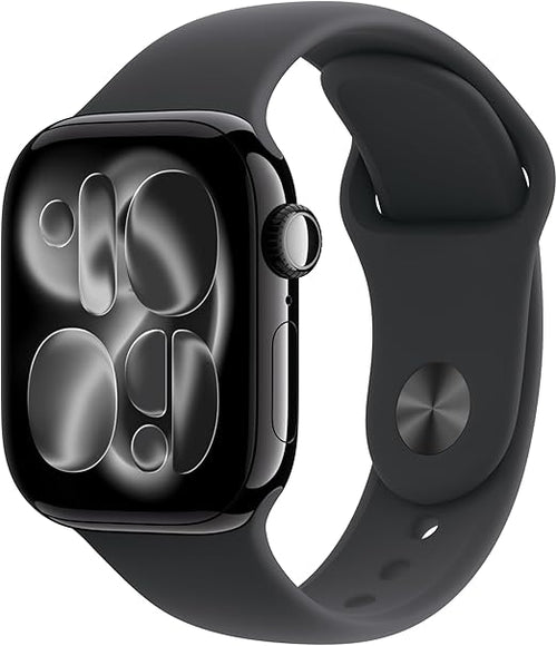 Apple Watch Series 11 GPS con caja de aluminio en negro azabache de 42 mm y correa deportiva negra-Talla S/M.Calidad del Sueño,monitores de entreno y salud,pantalla siempre activa, resistencia al agua