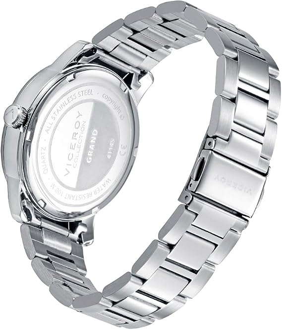 Viceroy Reloj Hombre Elegante de Acero Inoxidable - 40 mm - Movimiento de Cuarzo - Esfera Plateada - Bisel Dorado - Resistente al Agua 10 ATM - Brazalete de Acero - Colección Grand – 41145-83