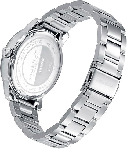 Viceroy Reloj Hombre Elegante de Acero Inoxidable - 40 mm - Movimiento de Cuarzo - Esfera Plateada - Bisel Dorado - Resistente al Agua 10 ATM - Brazalete de Acero - Colección Grand – 41145-83
