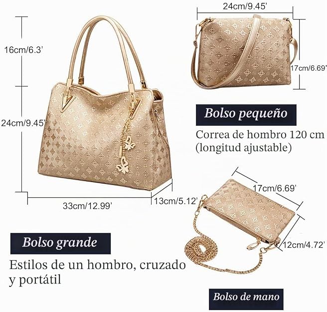 Pahajim Bolso Mujer Moda Bolso Mano Mujer PU Piel Conjuntos de Bolsos 4pcs incluye Tote Bag Bandolera Clutches Cartera,para Trabajo, Casual, Fiesta