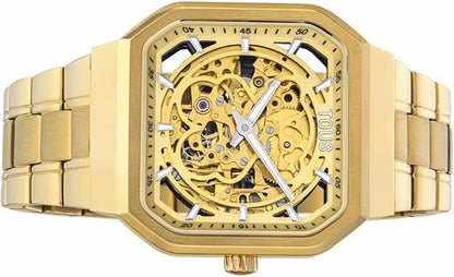 TOUS Reloj Analógico Automático con Brazalete IP Dorado y Engranaje Acero, Silueta Oso, Funciones Horas y Minutos, Impermeable a 3 ATM, Colección D-Bear