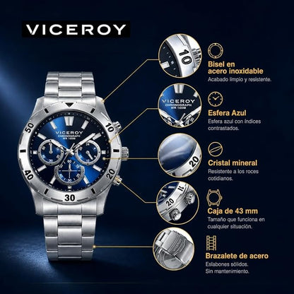 Viceroy Reloj Cronógrafo Hombre de Acero Inoxidable - 43 mm