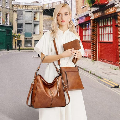 Pahajim Bolso Mujer Bandolera Grande PU Cuero Bolso de Hombro Shopper Elegante Bolsos Hobo Conjunto de Bolsos y Cartera para Trabajo, Compras y Viajes