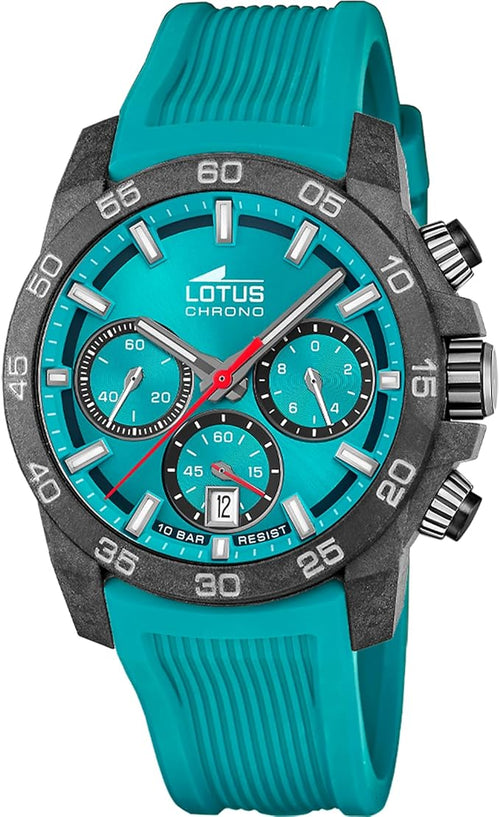 LOTUS Reloj Hombre Analógico de Caucho Azul - Movimiento de Cuarzo - Cronógrafo - Calendario - Cristal Mineral de Alta Resistencia - Resistente al Agua 10 ATM 18974/4 Chrono