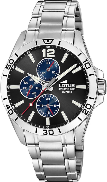 LOTUS Reloj Hombre Analógico de Acero Inoxidable 316l Plateado - Movimiento de Cuarzo - Cristal Mineral de Alta Resistencia - Resistente al Agua 5 ATM - Multifunción 18812 Trendy