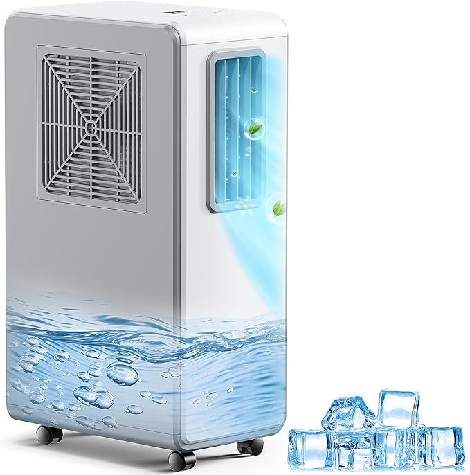 4 en 1 Aire acondicionado portátil,combina funciones de refrigeración, deshumidificación ventilación, ultrasilencioso, temporizador 24 Ideal para hogares, oficinas y cocinas（Blanco puro）