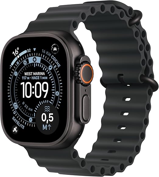 Apple Watch Ultra 3 GPS + Cellular, Reloj prémium para Running y Multideporte con Caja de Titanio Resistente de 49 mm y Correa Ocean Negra. Monitores avanzados de Salud