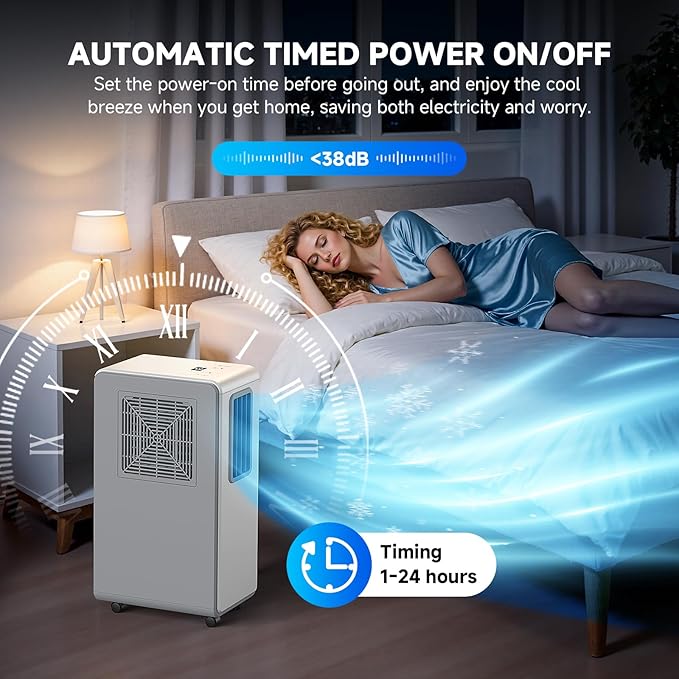 4 en 1 Aire acondicionado portátil,combina funciones de refrigeración, deshumidificación ventilación, ultrasilencioso, temporizador 24 Ideal para hogares, oficinas y cocinas（Blanco puro）