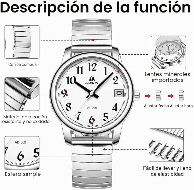 LN LENQIN Reloj Mujer Elasticay Relojes Mujeres De Acero Inoxidable Reloj A Prueba de Agua para Las Mujeres AnalóGico Cuarzo Relojes de MuñEca Banda de ExpansióN