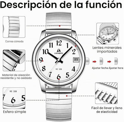 LN LENQIN Reloj Mujer Elasticay Relojes Mujeres De Acero Inoxidable Reloj A Prueba de Agua para Las Mujeres AnalóGico Cuarzo Relojes de MuñEca Banda de ExpansióN