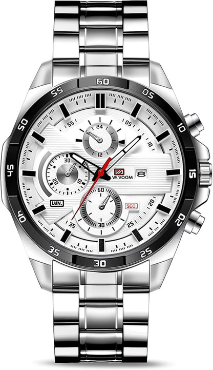 OFFCUP Reloj para Hombre, 50mm Cronografo Relojes, Reloj Analógico de Cuarzo con Correa en Acero Inoxidable et Fecha Automática, Negocios Casual Relojes de Pulsera para Hombres