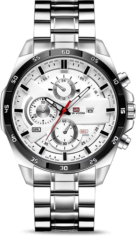 OFFCUP Reloj para Hombre, 50mm Cronografo Relojes, Reloj Analógico de Cuarzo con Correa en Acero Inoxidable et Fecha Automática, Negocios Casual Relojes de Pulsera para Hombres