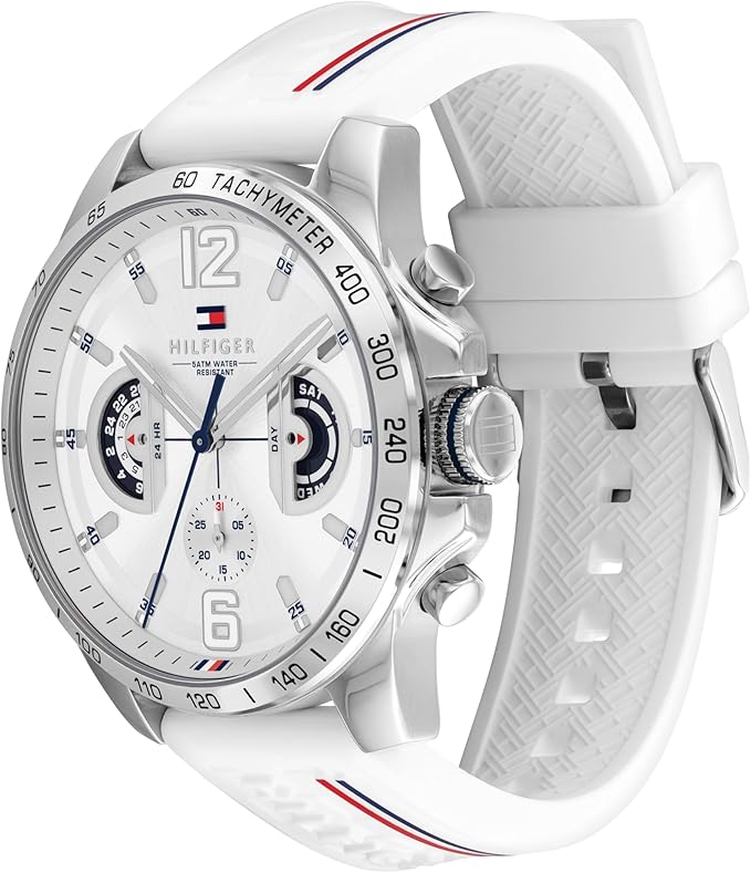 Tommy Hilfiger Reloj Analógico Multifuncional de Cuarzo para Hombres con Correa de Silicona, Acero Inoxidable o Cuero, Subesferas para Día y Fecha, Resistente al Agua hasta 5ATM.