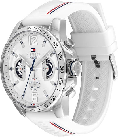 Tommy Hilfiger Reloj Analógico Multifuncional de Cuarzo para Hombres con Correa de Silicona, Acero Inoxidable o Cuero, Subesferas para Día y Fecha, Resistente al Agua hasta 5ATM.