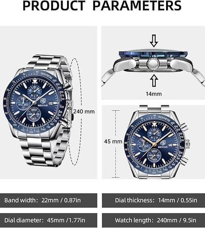 BENYAR by Relojes Hombre Cronografo Analógico Impermeable Luminoso Fecha Reloj Pulsera Hombre Negocios Casual Diseñador Relojes Elegante Regalo para Hombre