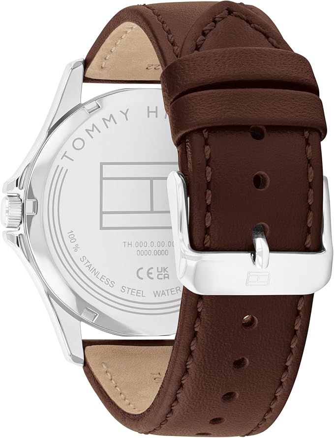 Tommy Hilfiger Reloj con Movimiento de Cuarzo de Tres Manecillas para Hombre con Correa de Acero Inoxidable o de Cuero