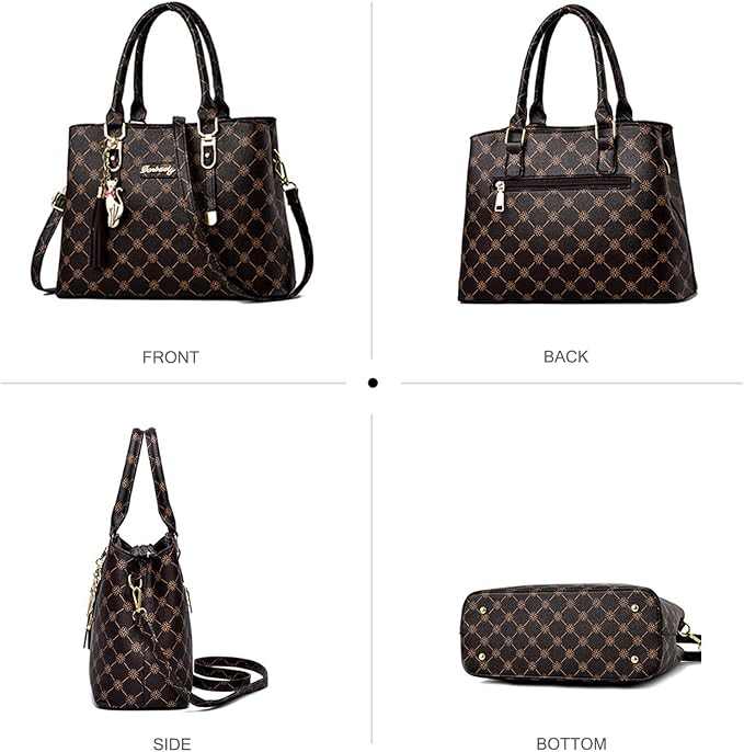 NICOLE & DORIS Bolsos de Mano Mujer Bolso Estampado Bolso Señora Bandolera Elegancia Mediano Bolso Tote Cuero PU Bolsos de Hombro con Colgante Beige con Marrón