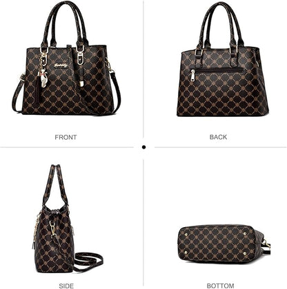 NICOLE & DORIS Bolsos de Mano Mujer Bolso Estampado Bolso Señora Bandolera Elegancia Mediano Bolso Tote Cuero PU Bolsos de Hombro con Colgante Beige con Marrón