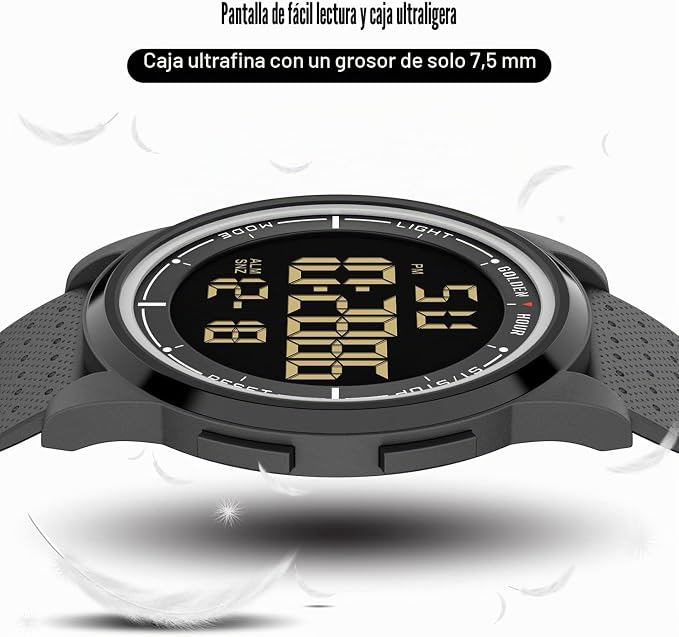 GOLDEN HOUR Relojes Digitales Impermeables Deportivos Ultrafinos para Hombre con Pantalla Gran Angular Correa de Caucho Reloj de Pulsera para Hombre Mujer