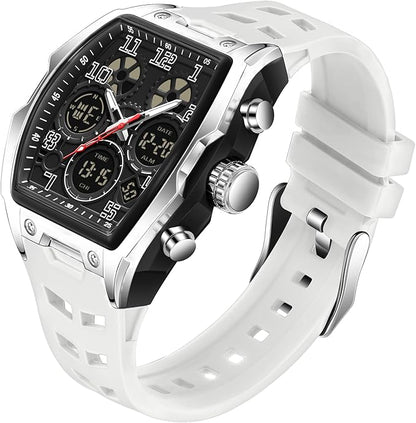 Hombre Relojes para Hombre Rectángulo Unico Reloj Militar Digital Analógico Deportes Reloj de Pulsera con Alarma, Cronómetro,Cuenta Atrás,Cada Hora Chime,Luminoso y Impermeable Multifunción