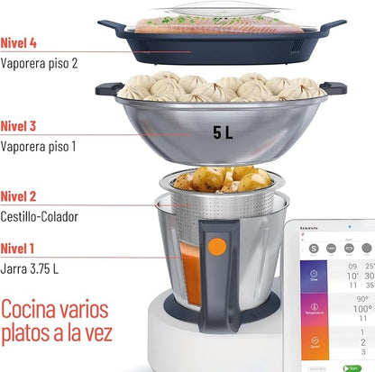 Taurus Mycook Next - Robot de Cocina con wifi, pantalla XXL, cocina por voz, inducción, cocción lenta o alta temperatura, sous-vide, 30 funciones, 2000W, jarra 3.75L, app mycook + accesorios