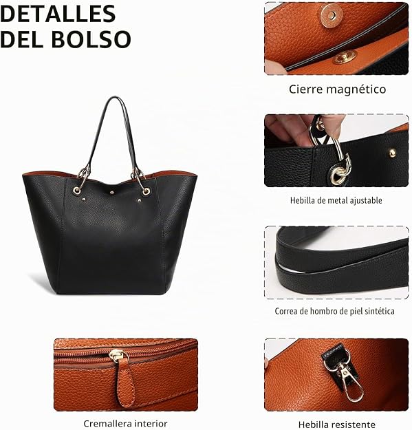 Pahajim Bolso Bandolera Mujer Grande PU Piel Tote Bag Bolsos Shopper Bolso de Mano para Compras, Fiesta, Viajes, Trabajo