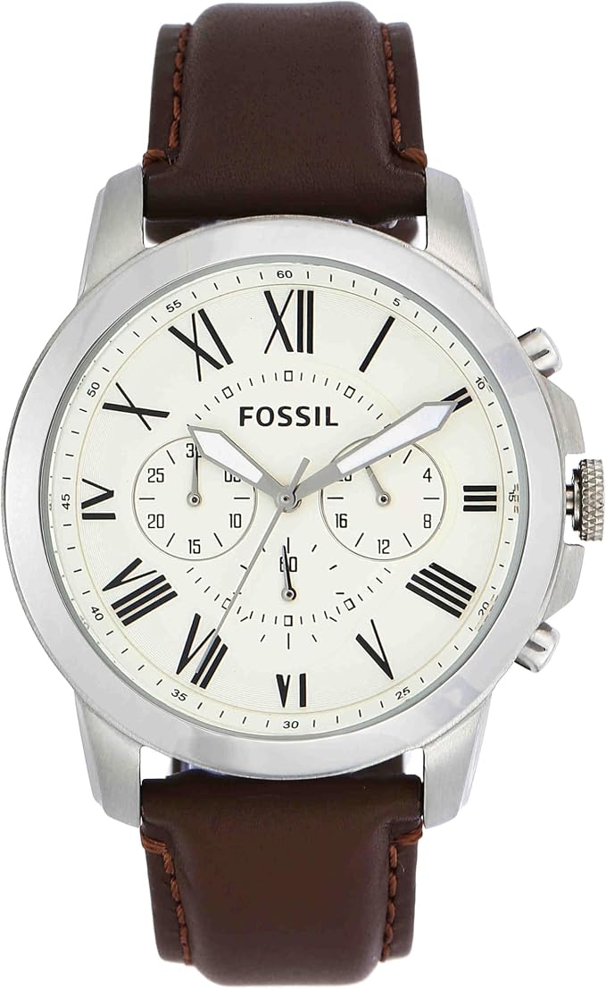 Fossil Grant Reloj para Hombre, Movimiento cronógrafo de Cuarzo con Correa de Piel y Acero Inoxidable