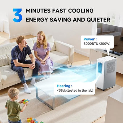 4 en 1 Aire acondicionado portátil,combina funciones de refrigeración, deshumidificación ventilación, ultrasilencioso, temporizador 24 Ideal para hogares, oficinas y cocinas（Blanco puro）