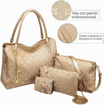 Pahajim Bolso Mujer Moda Bolso Mano Mujer PU Piel Conjuntos de Bolsos 4pcs incluye Tote Bag Bandolera Clutches Cartera,para Trabajo, Casual, Fiesta