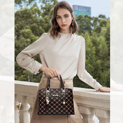 NICOLE & DORIS Bolsos de Mano Mujer Bolso Estampado Bolso Señora Bandolera Elegancia Mediano Bolso Tote Cuero PU Bolsos de Hombro con Colgante Beige con Marrón