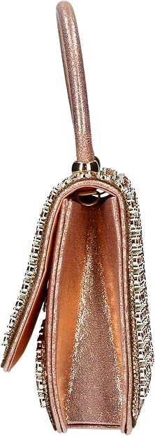 Laura Vita Mila 03 - Bolso de mano para mujer en oro iridiscente con piedras brillantes.
