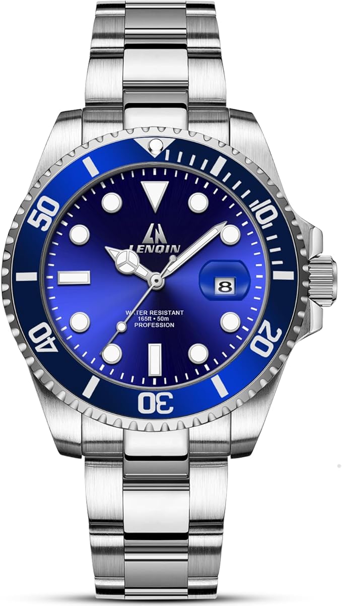 LN LENQIN Reloj Hombre Relojes de Acero Inoxidable para Hombres Reloj de Cuarzo Analógico Resistente Al Agua Relojes de Pulsera para Hombres con Fecha Relojes Casuales de Moda Luminosos