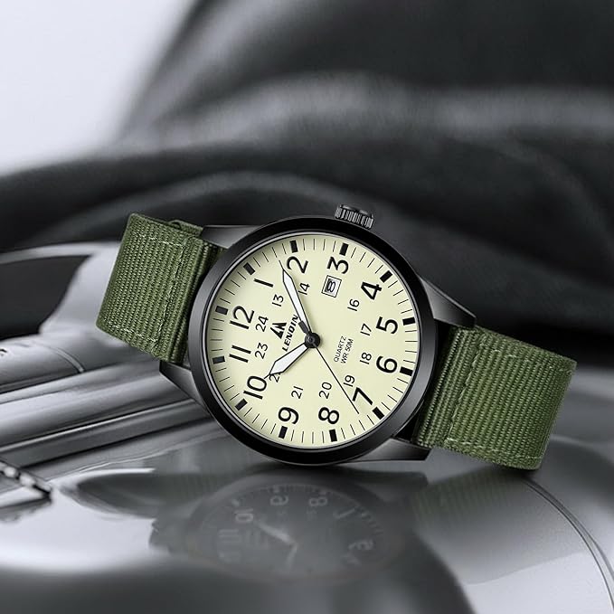 LN LENQIN Reloj Hombre Militar Relojes Analógicos Cuarzo para Hombres Reloj de Campo Luminoso Impermeables Deportivo Táctico Relojes de Pulsera con Fecha y Correa de Nailon