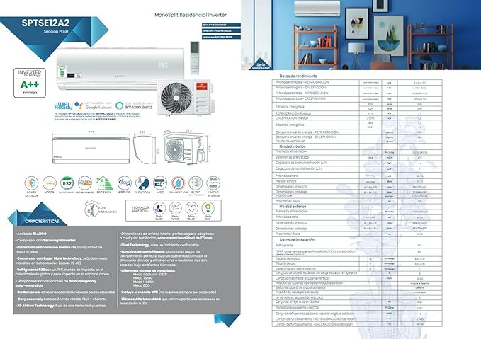 INFINITON Aire Acondicionado SPTSE12A2, 12000 BTU, Wifi Incorporado, Bomba de Calor, Control Remoto, Modo Sleep, A++, Blanco [Clase de eficiencia energética A++]