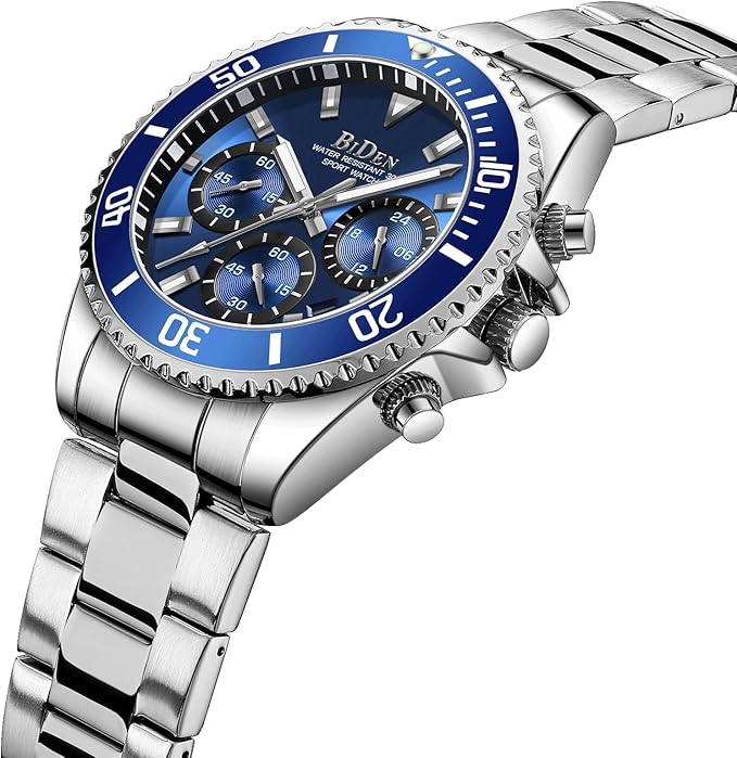 HANPOSH Reloj Hombre Cronógrafo de Acero Inoxidable Impermeable Fecha Analógica Reloj de Cuarzo de Negocios Casual Moda Relojes de Pulsera para Hombres