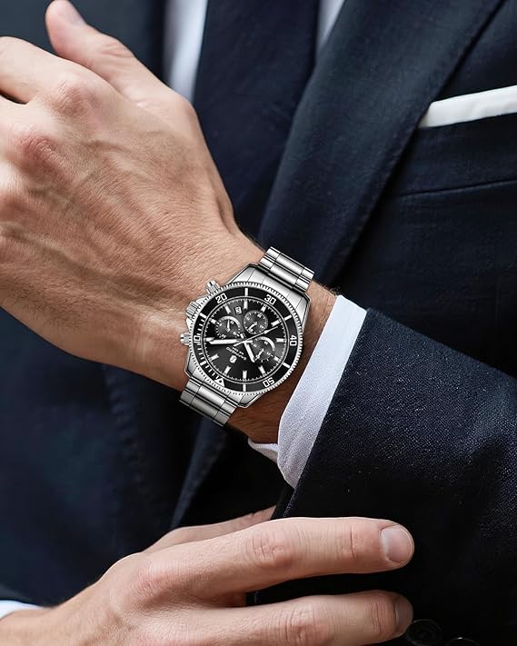SAPPHERO Reloj Hombre Cronografo Analógico Movimiento de Cuarzo 50M Impermeable Relojes para Hombre Banda de Acero Inoxidable Clásico Casual Diseñador Relojes Elegante Regalo para Hombre