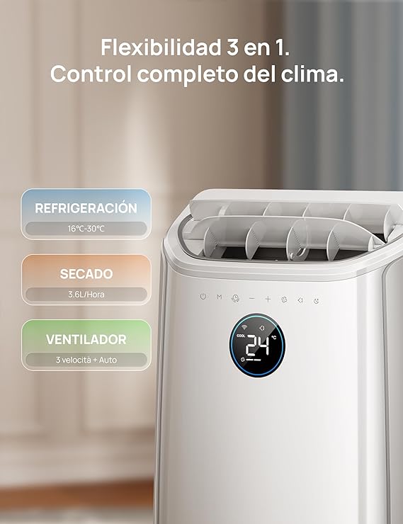 DREO aire acondicionado portátil 12000 BTU 3-en-1 refrigeración/ventilación/deshumidificación, silencioso para dormitorio u oficina, control por app y voz, sin drenaje, kit ventana, 3,2 L/h, AC516S [Clase de eficiencia energética A]