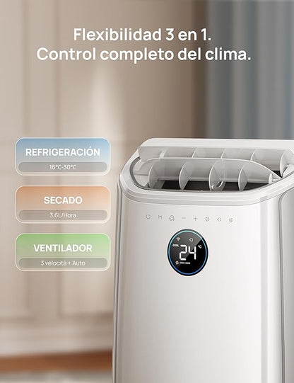 DREO aire acondicionado portátil 12000 BTU 3-en-1 refrigeración/ventilación/deshumidificación, silencioso para dormitorio u oficina, control por app y voz, sin drenaje, kit ventana, 3,2 L/h, AC516S [Clase de eficiencia energética A]