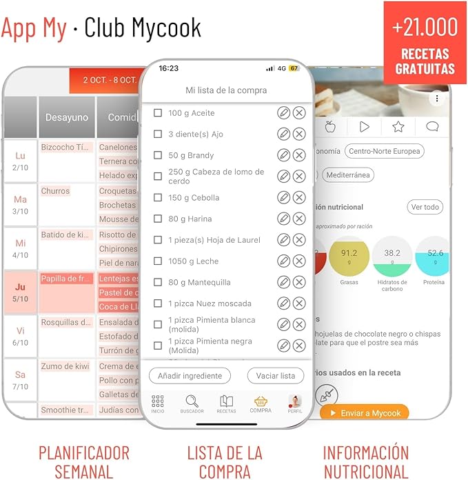 Taurus Mycook Next - Robot de Cocina con wifi, pantalla XXL, cocina por voz, inducción, cocción lenta o alta temperatura, sous-vide, 30 funciones, 2000W, jarra 3.75L, app mycook + accesorios