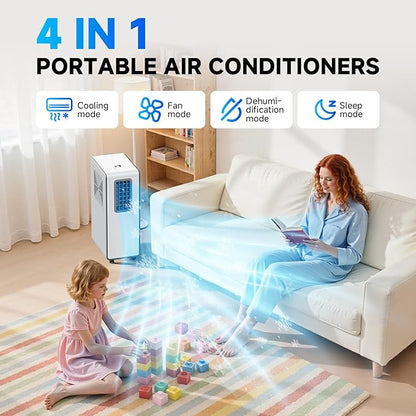 4 en 1 Aire acondicionado portátil,combina funciones de refrigeración, deshumidificación ventilación, ultrasilencioso, temporizador 24 Ideal para hogares, oficinas y cocinas（Blanco puro）