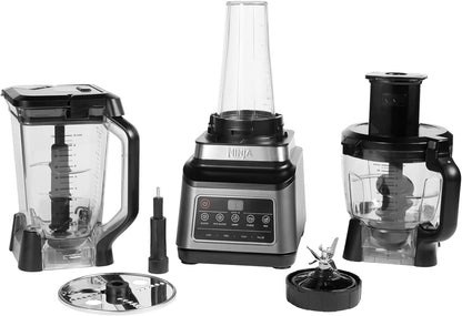 Ninja Procesador de alimentos 3 en 1, 1200 W, batidora multifunción, 5 programas automáticos, bol 1,8 l, jarra 2,1 l, vaso 700 ml, tecnología Auto-iQ, piezas aptas para lavavajillas, Negro, BN800EU