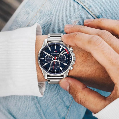 Tommy Hilfiger Reloj Analógico de Cuarzo Multifunción para Hombre con Correa en Acero Inoxidable o en Silicona
