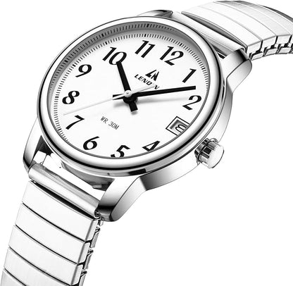 LN LENQIN Reloj Mujer Elasticay Relojes Mujeres De Acero Inoxidable Reloj A Prueba de Agua para Las Mujeres AnalóGico Cuarzo Relojes de MuñEca Banda de ExpansióN