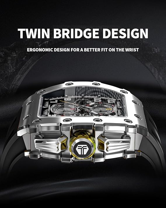TSAR BOMBA Relojes Cuarzo Hombre Tonel Lujo Reloj de Pulsera Cristal Zafiro Movimiento Japonés Impermeables 50M Luminoso Fecha Esqueleto Cuadrados Analogico Deportivo Cronógrafo Reloj de Hombre