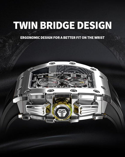 TSAR BOMBA Relojes Cuarzo Hombre Tonel Lujo Reloj de Pulsera Cristal Zafiro Movimiento Japonés Impermeables 50M Luminoso Fecha Esqueleto Cuadrados Analogico Deportivo Cronógrafo Reloj de Hombre