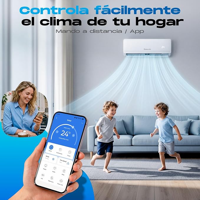 Aire Acondicionado Split 12000 BTU con Bomba de Calor, Refrigeración, Calefacción, Deshumidificación y Ventilación, Súper Silencioso,Control por Mando y App,Temporizador 24h,Modo Sueño y Eco