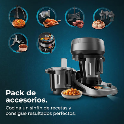 Cecotec Robot de Cocina Multifunción con Dispensador de Alimentos Mambo CooKing Total Gourmet. 2200W, 45 Funciones, Miles de Recetas Guiadas, Jarra Unique de 4,5L y Jarra Victory de 5L, Accesorios